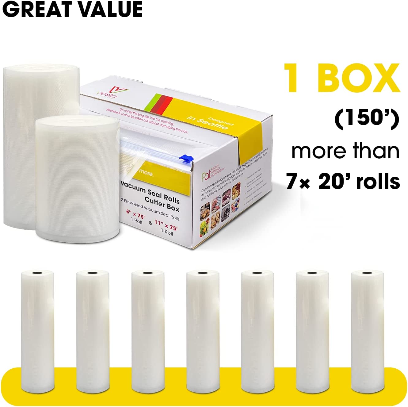 11x100' Bulk Vacuum Seal Rolls with Box and Built in Bag Cutter