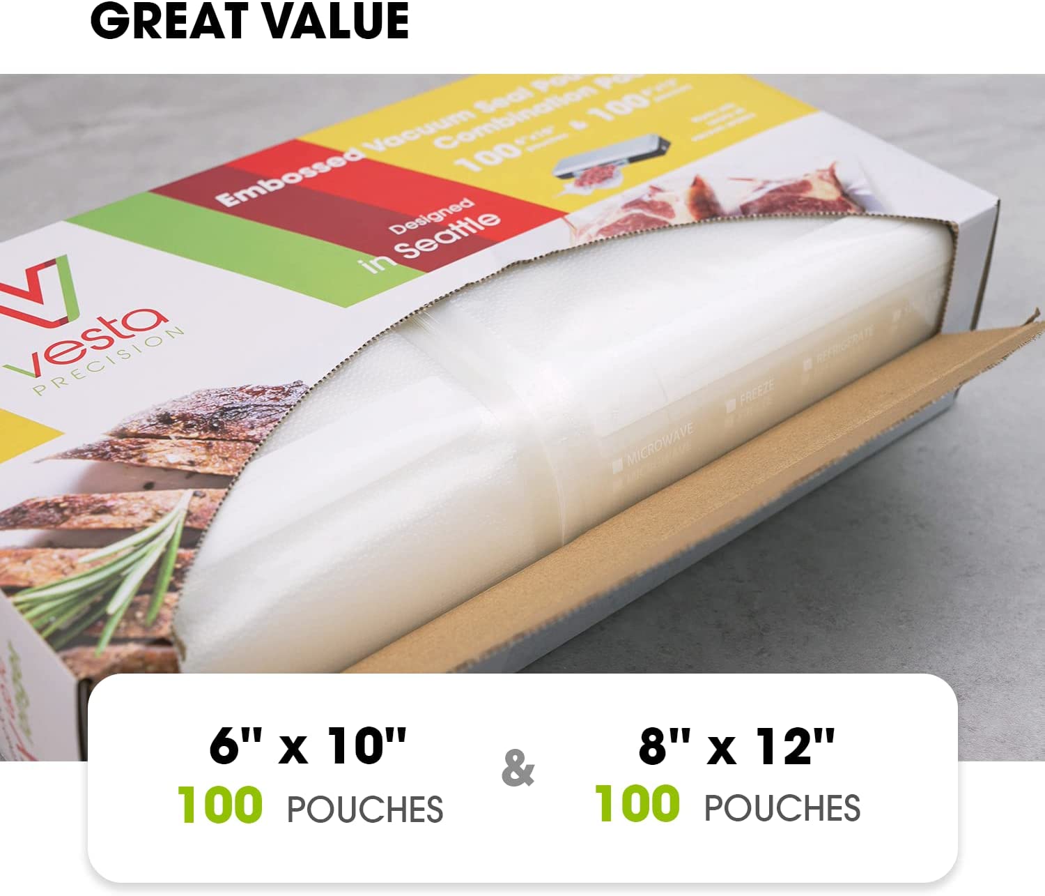 100 Count - Precut Food Vacuum Sealer Bags Storage,Quart Size 8 x 12