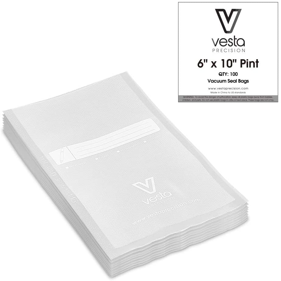 VestaEco Compostable Vacuum Seal Pouches - Flat - 10 inchx13 inch - 50/Box, Size: 10x13 (Gallon), Clear