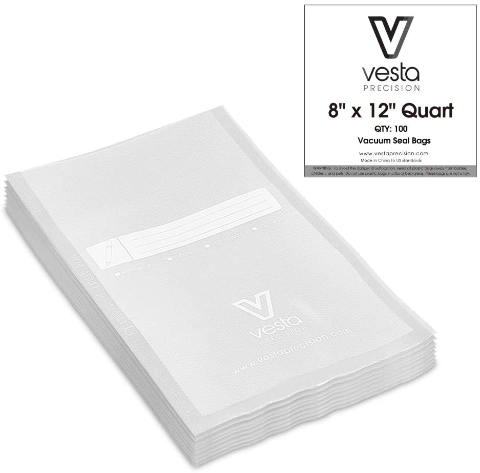 100 Count - 8 x 12 Quart Size Pre-Cut Vacuum Sealer Bags