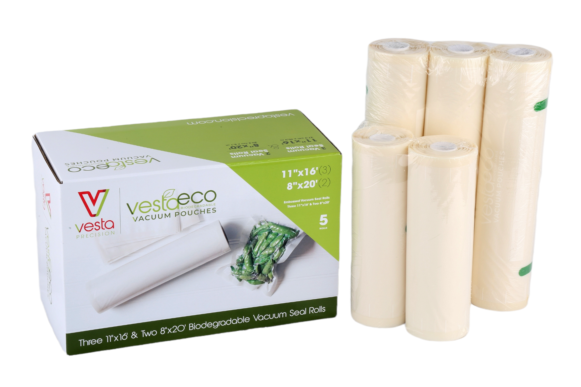 VestaEco Bolsas compostables de sellado al vacío | Extiende la frescura |  En relieve | Compostable certificado | Reduce los residuos | 8 x 12  pulgadas