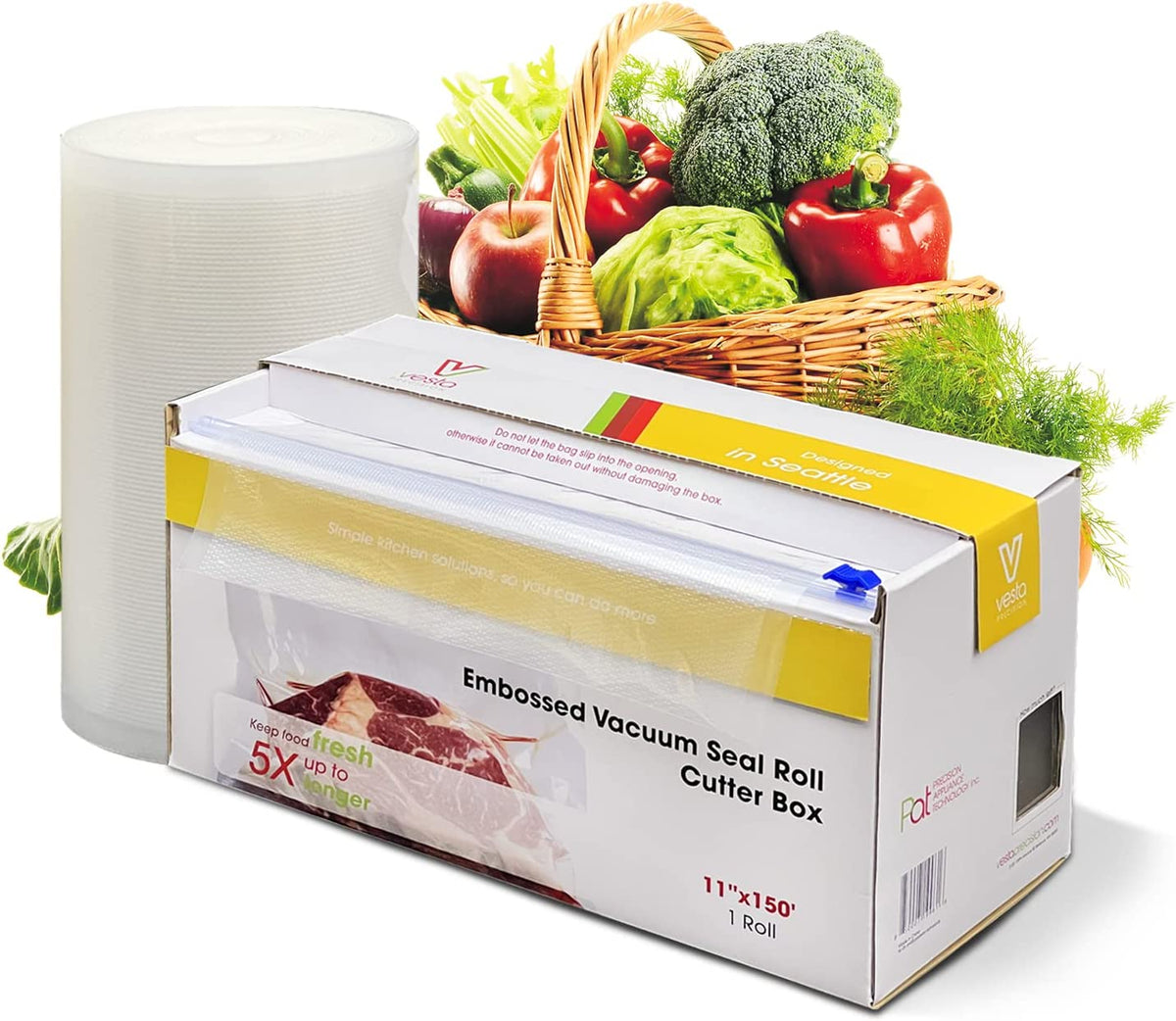 11'' x 150' Vacuum Sealer Roll Keeper with Cutter, Vacuum Sealer Bags for  Food, Food Saver Bags Rolls, BPA Free, Commercial Grade, Great for Storage